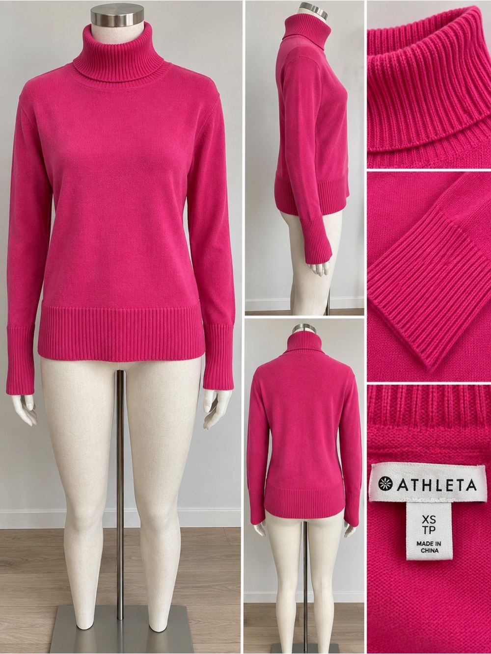 Athleta Pink Merino Wool Cashmere Turtleneck Sweater XS